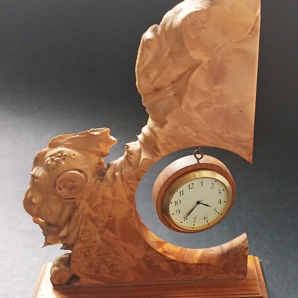 Vintage Burl Wood Live Edge Clock: Artist Signed John Koletis Design  Unique - Picture 1 of 14